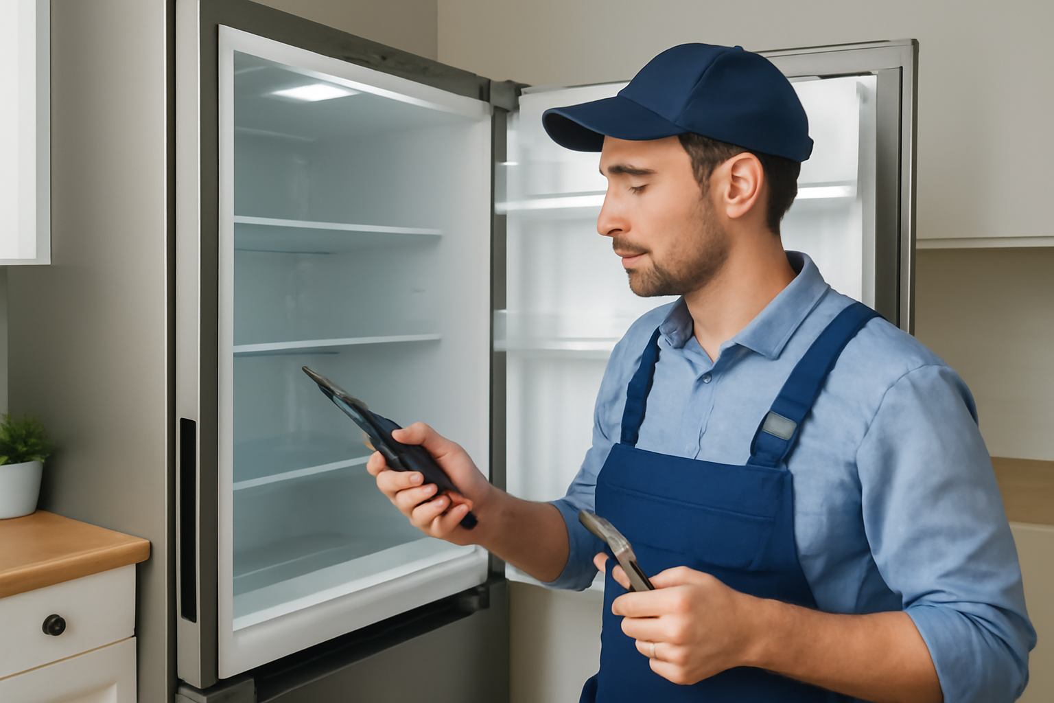 Professional appliance repair technician at work